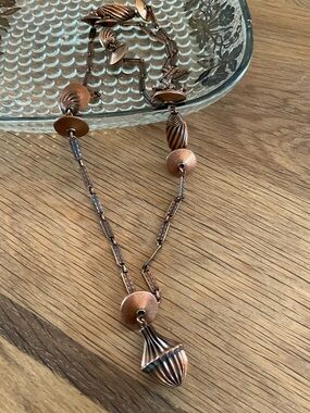 Vintage Copper Modernist Necklace Circa 1940-1950’s With Fluted Beads